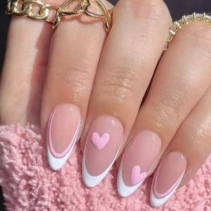 Long Almond Heart Pattern Press On nails 24 PCs